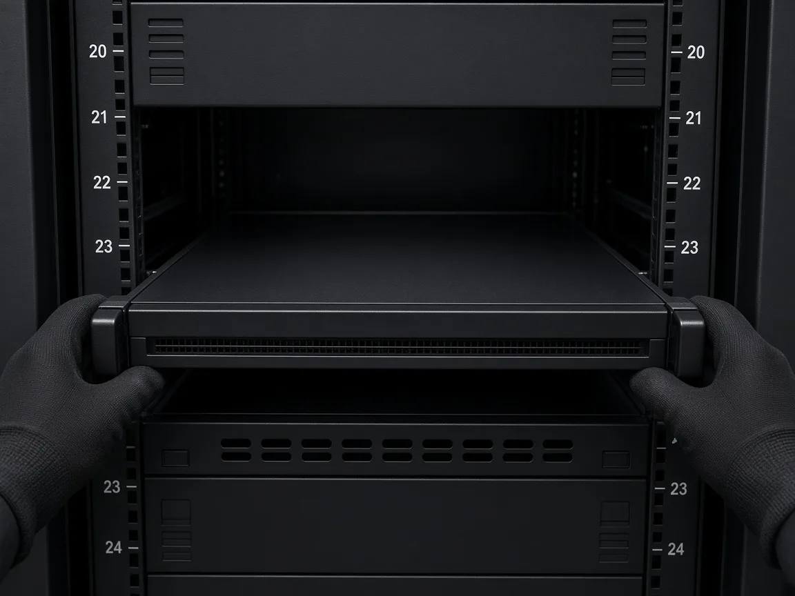 Mounting equipment to a cabinet U position.